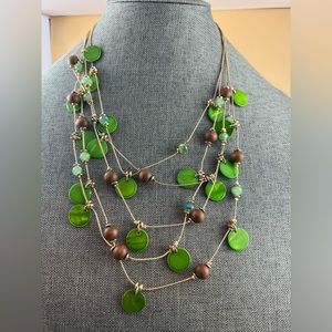Statement Layered Necklace Dress Green/Brown New